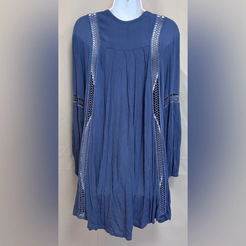 Free People Baby Doll Lace‎ Inset Tunic Sz Small Blue